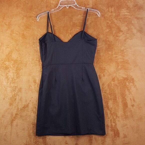 NSR Womens Dress Medium Black Mini Sheath Bodycon Sparkle Stretch Adjustable - Picture 4 of 11
